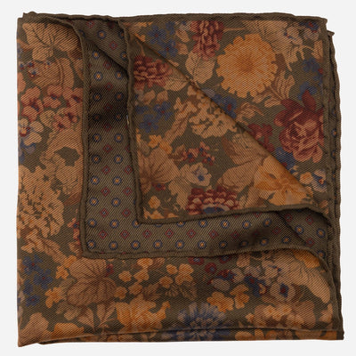 Double Sided Silk Pocket Square Floral Green