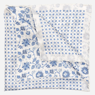 White & Blue Double Sided Silk Pocket Square