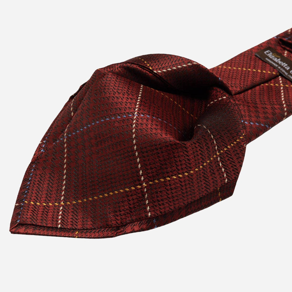 Italian Dark Red Plaid Handmade Silk Tie