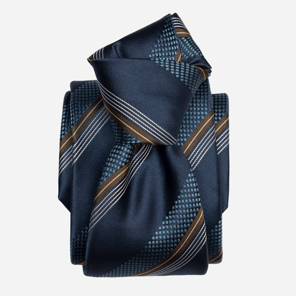 Petrol Blue Striped Italian Silk Handmade Tie