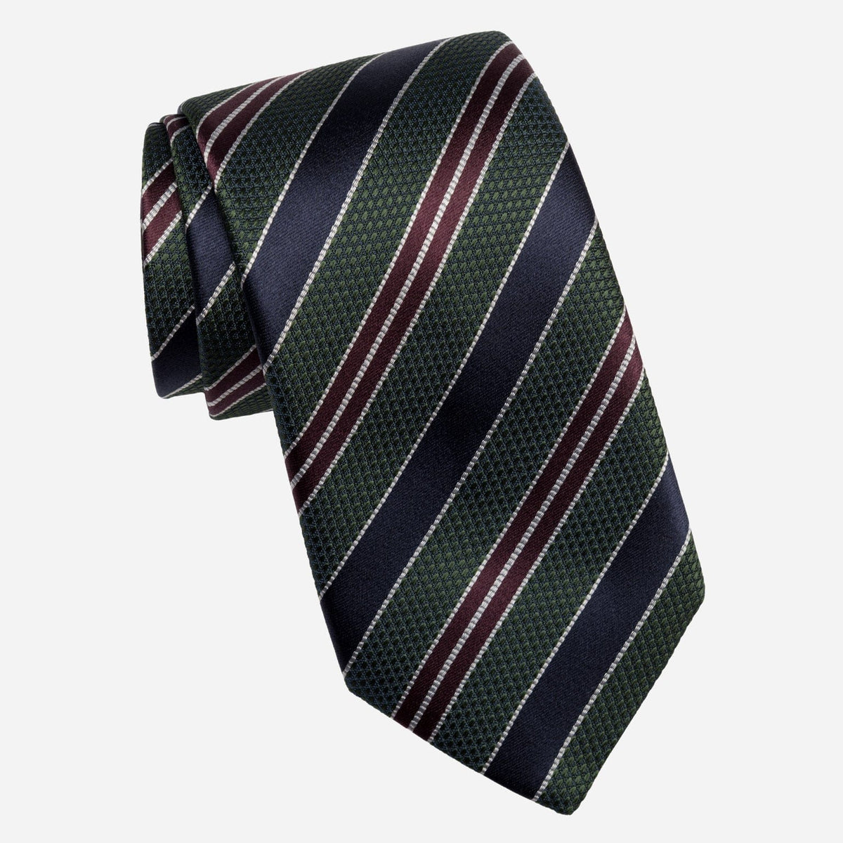 Green and Navy Stripe Italian Silk Handmade Tie