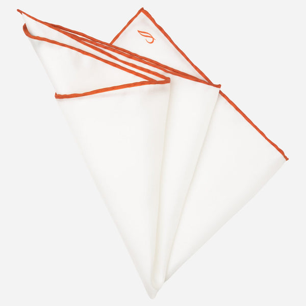 Italian White Orange Silk Pocket Square