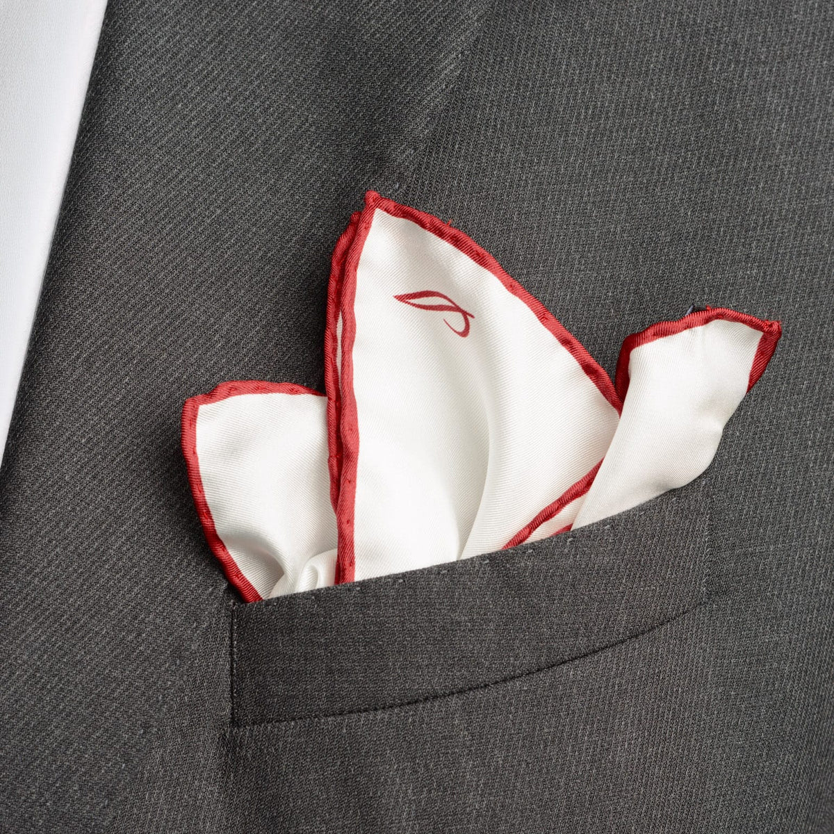 Italian White Red Silk Pocket Square