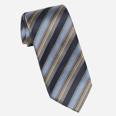Italian Blue and Grey Stripes Silk Tie