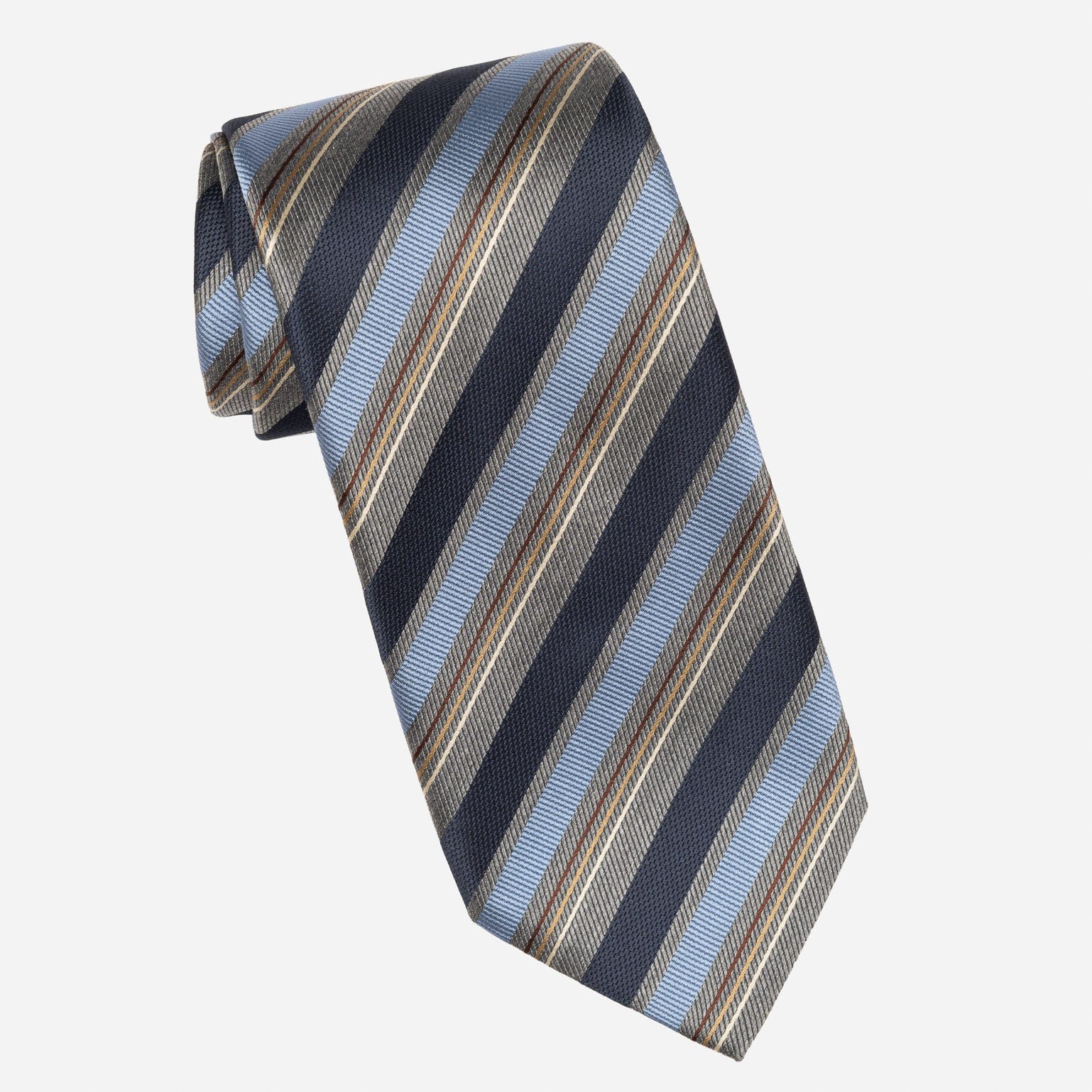 Italian Blue and Grey Stripes Silk Tie