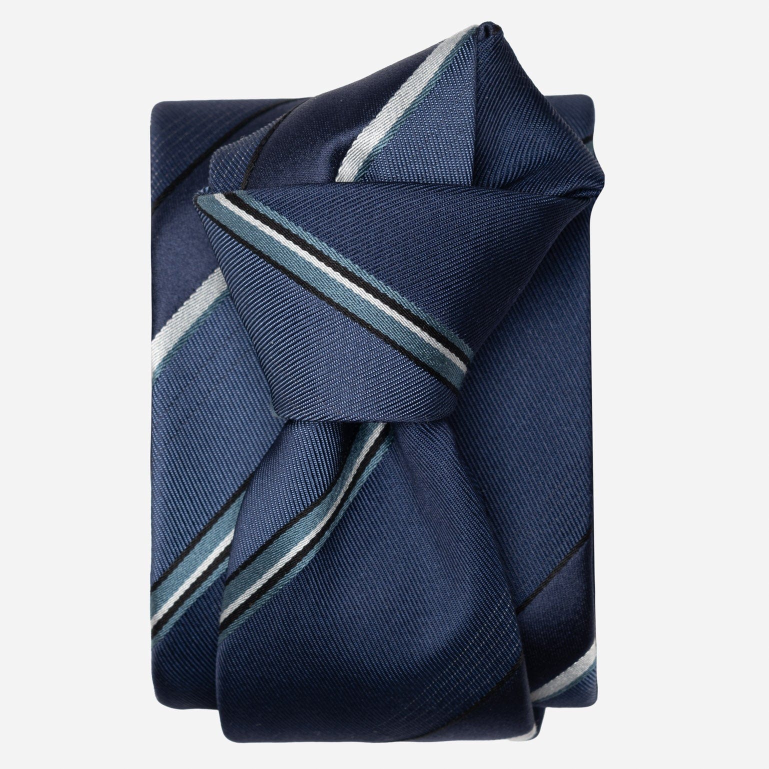 Italian Handmade Blue Striped Silk Tie