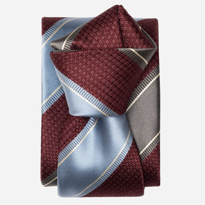 Italian Burgundy Grey and Blue Striped Tie