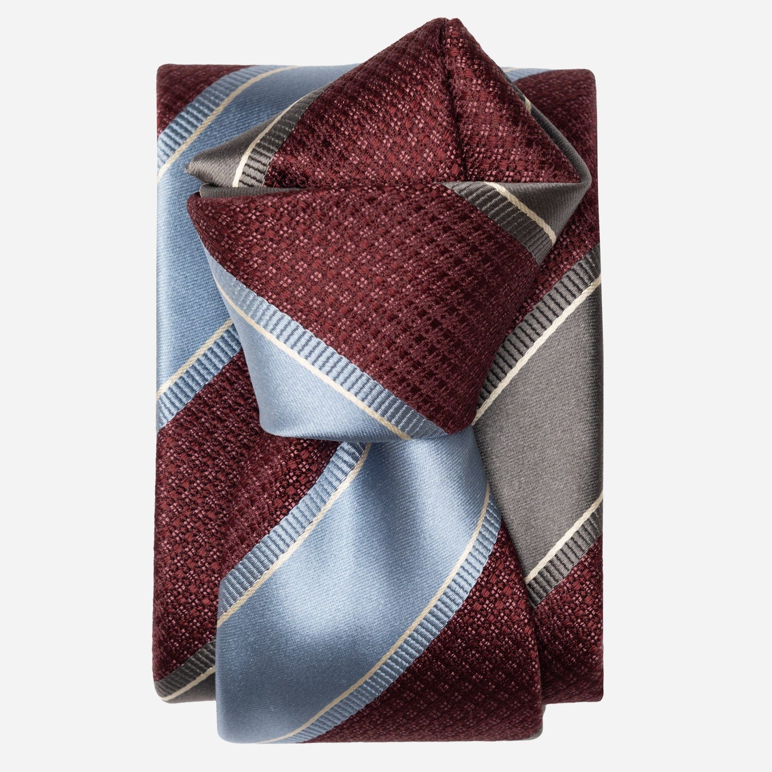 Italian Burgundy Grey and Blue Striped Tie