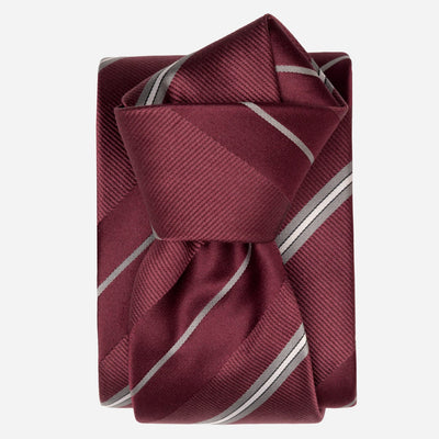 Burgundy Striped Italian Designer Silk Tie