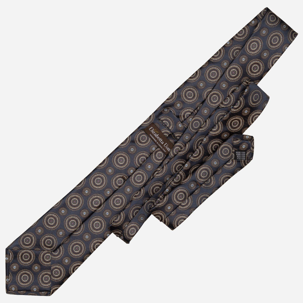 Designer Italian Silk Tie Navy and Brown