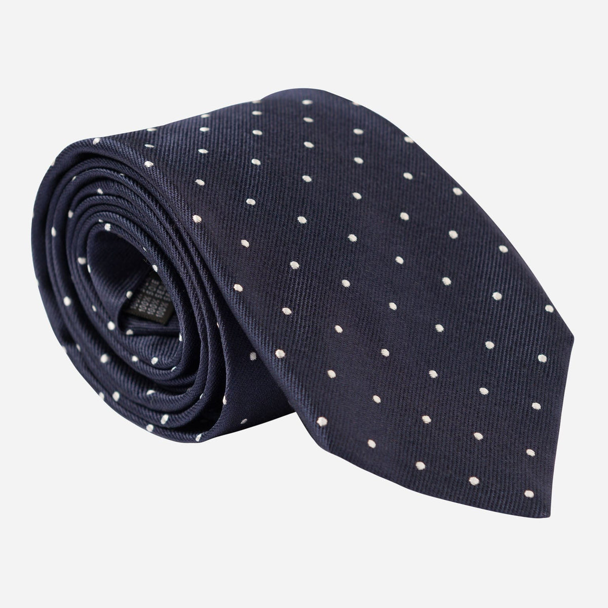 Extra Long Navy Blue Italian Silk Tie - Polka Dots