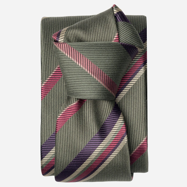 Sage Green Striped Italian Silk Tie