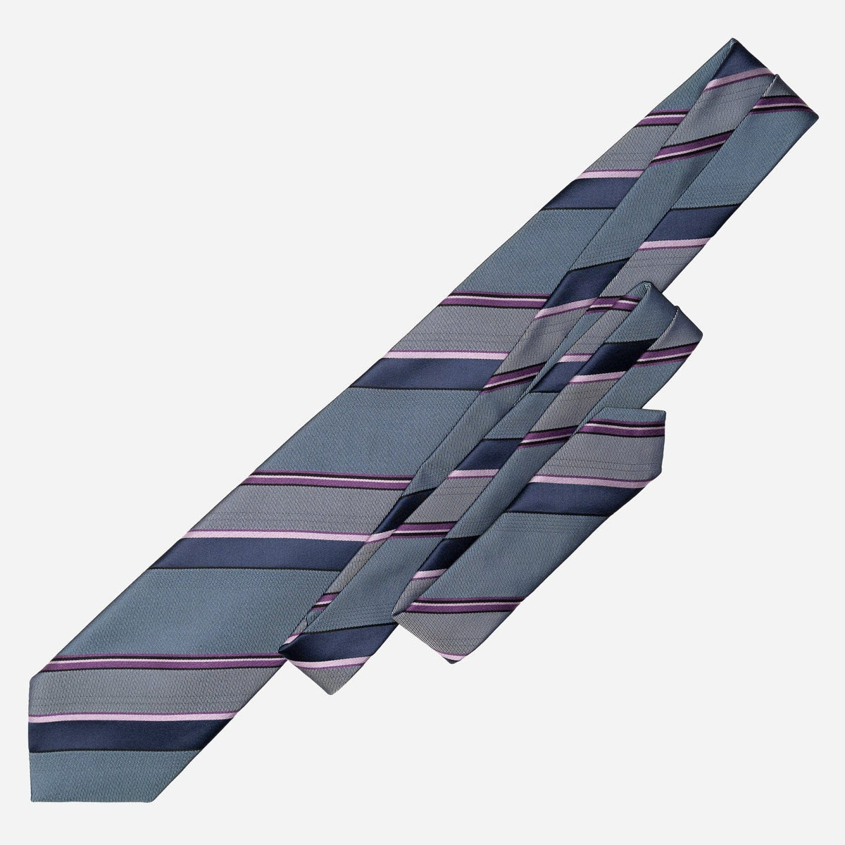 Italian Blue and Lavender Striped Silk Tie