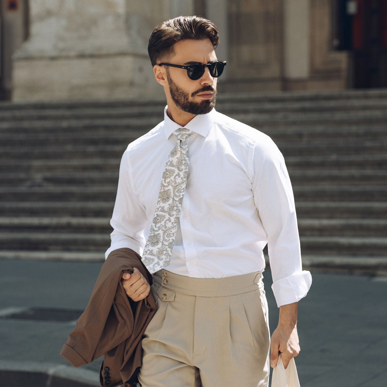 Handmade Ivory Paisley Italian Silk Tie