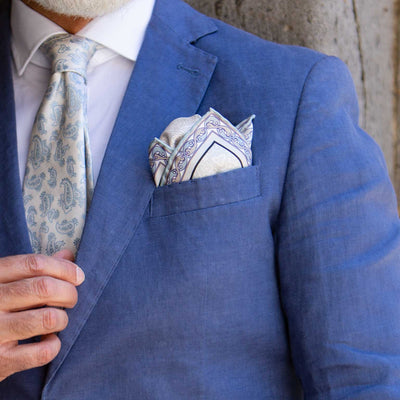 Peach and Grey Italian Silk Pocket Square