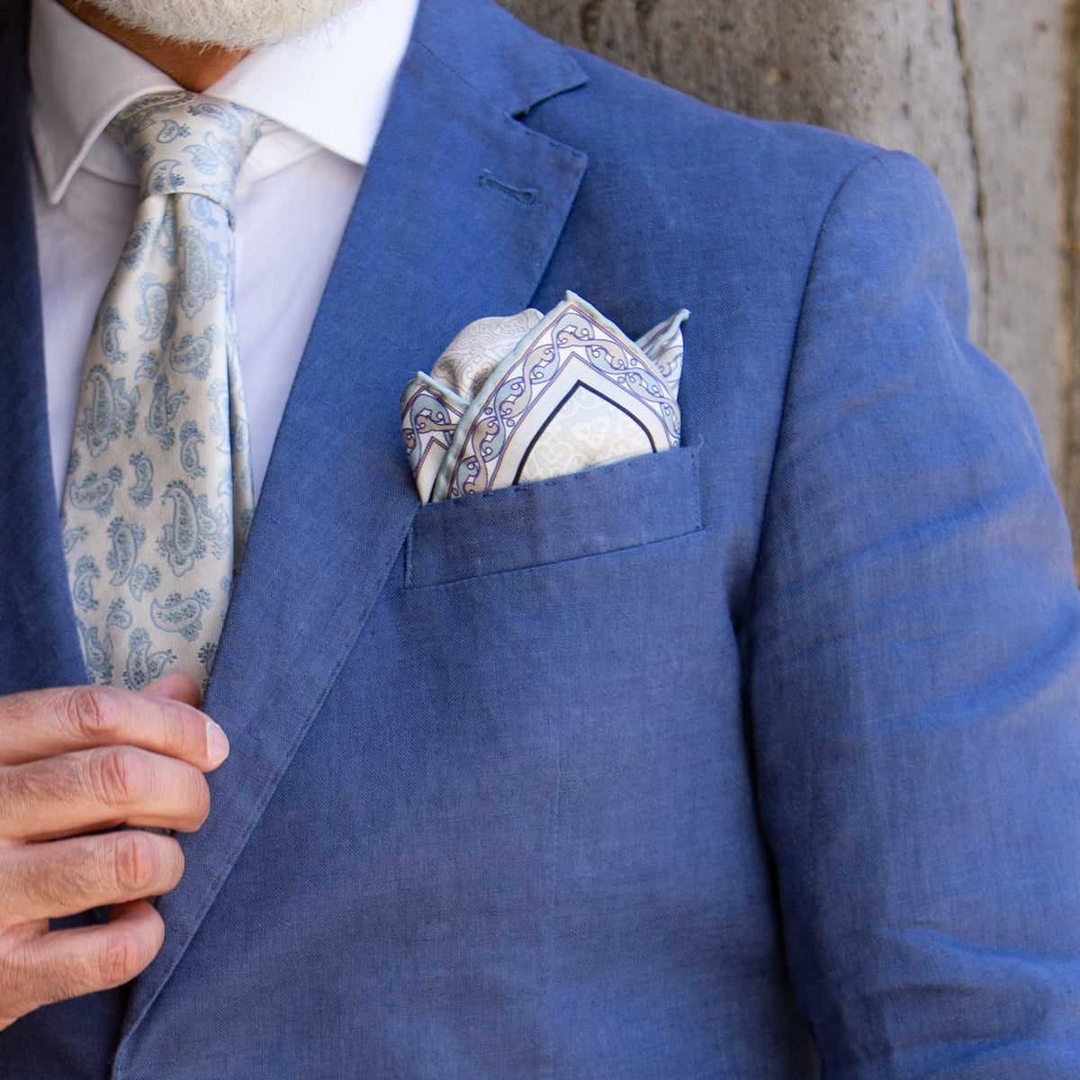 Peach and Grey Italian Silk Pocket Square