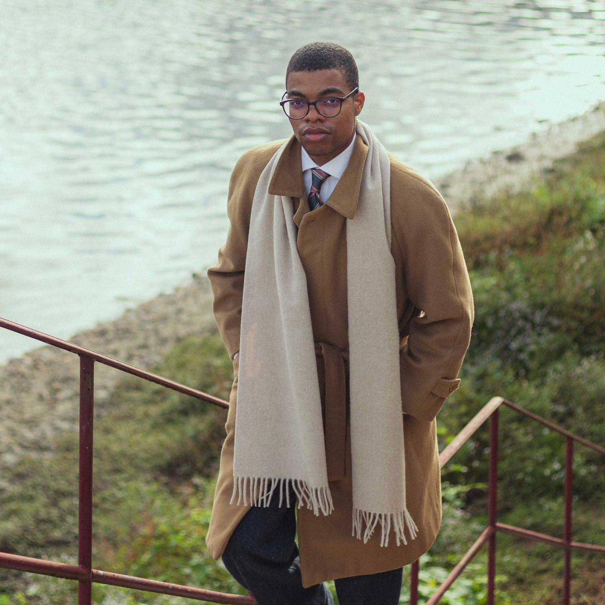 Beige Felted Italian Cashmere Scarf

