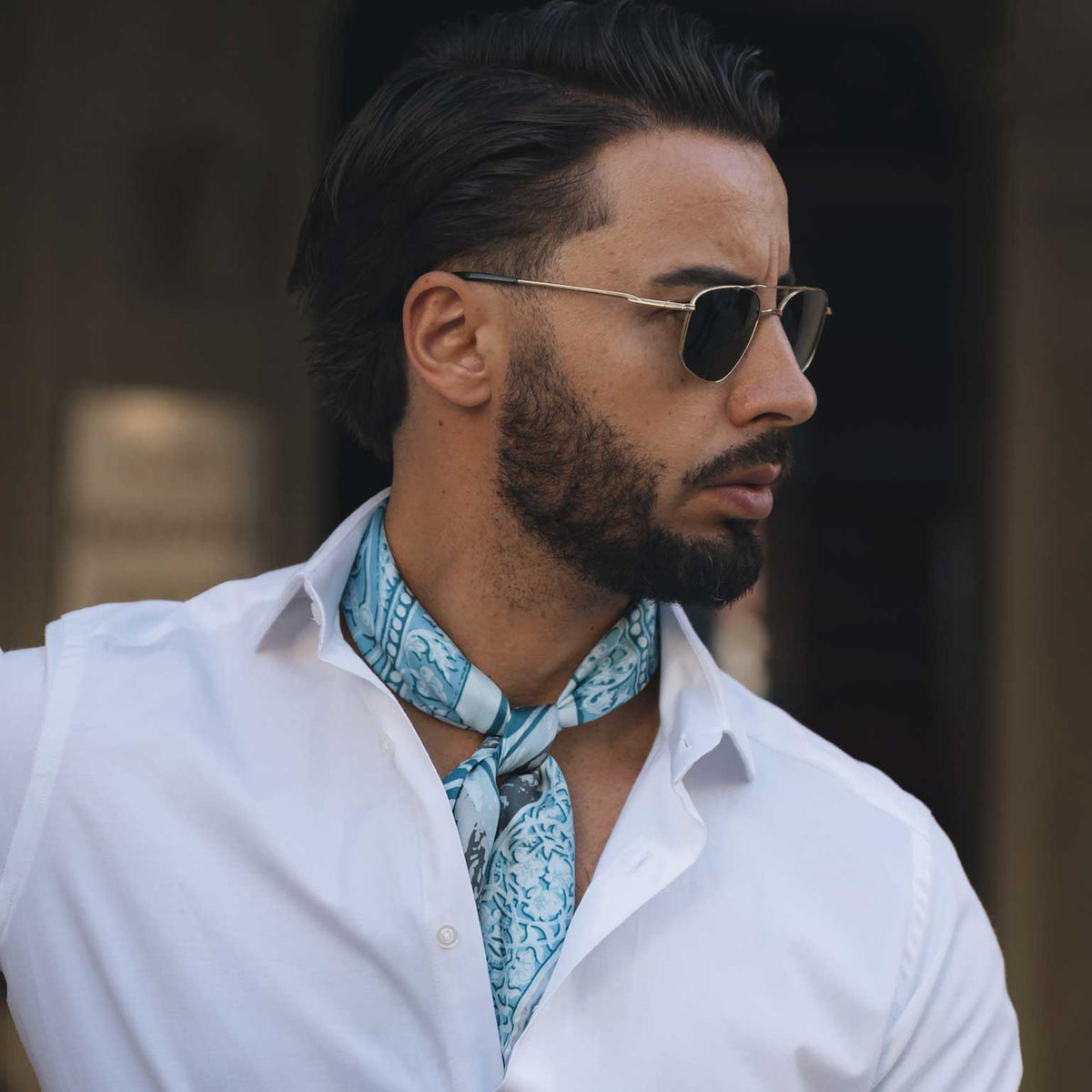 Blue silk neckerchief bandana scarf
