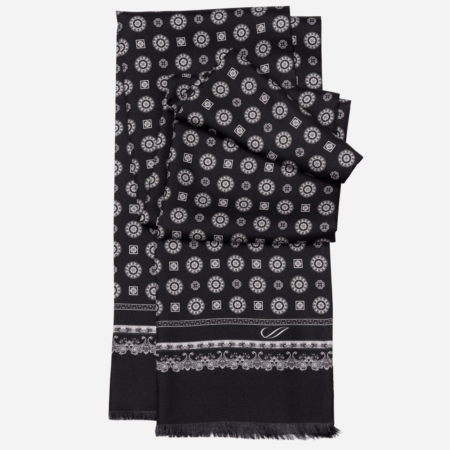 Luxury black skinny silk scarf for men made in Italy