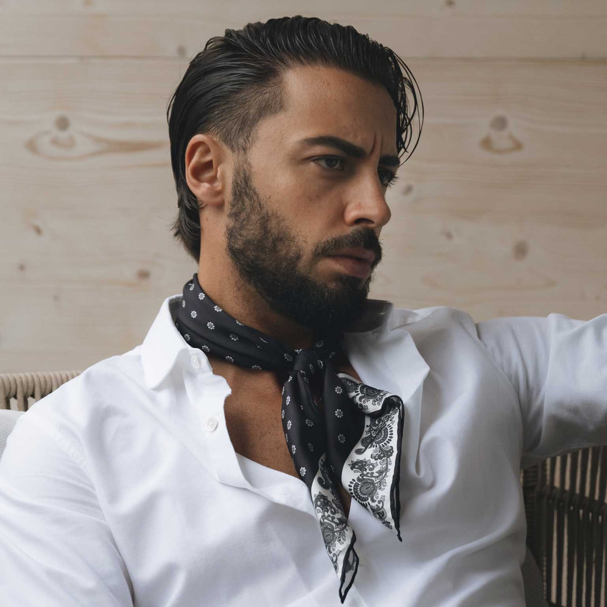 mens black silk square neck scarf bandana