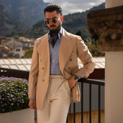 Men's luxury navy blue silk ascot cravat