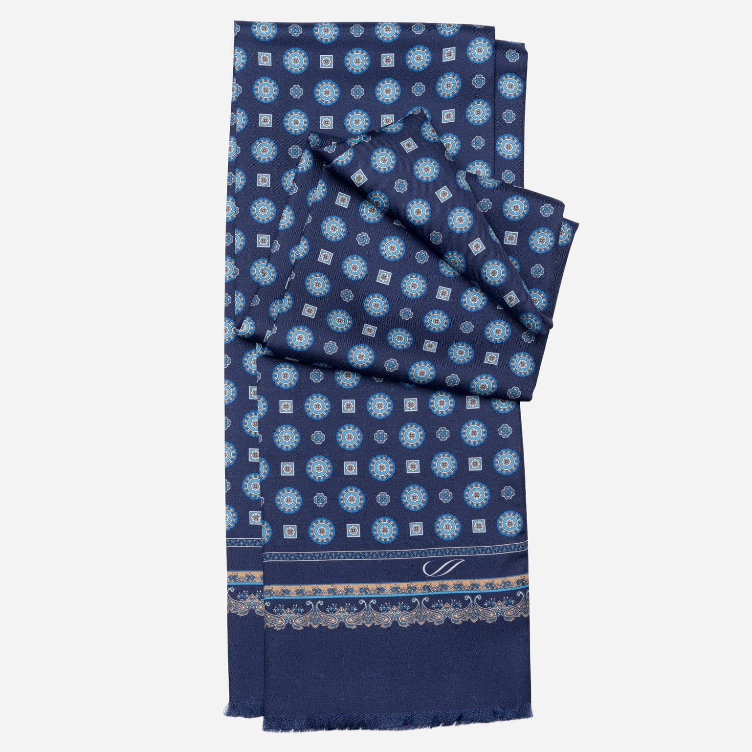 Mens Blue Italian Slim Silk Scarf