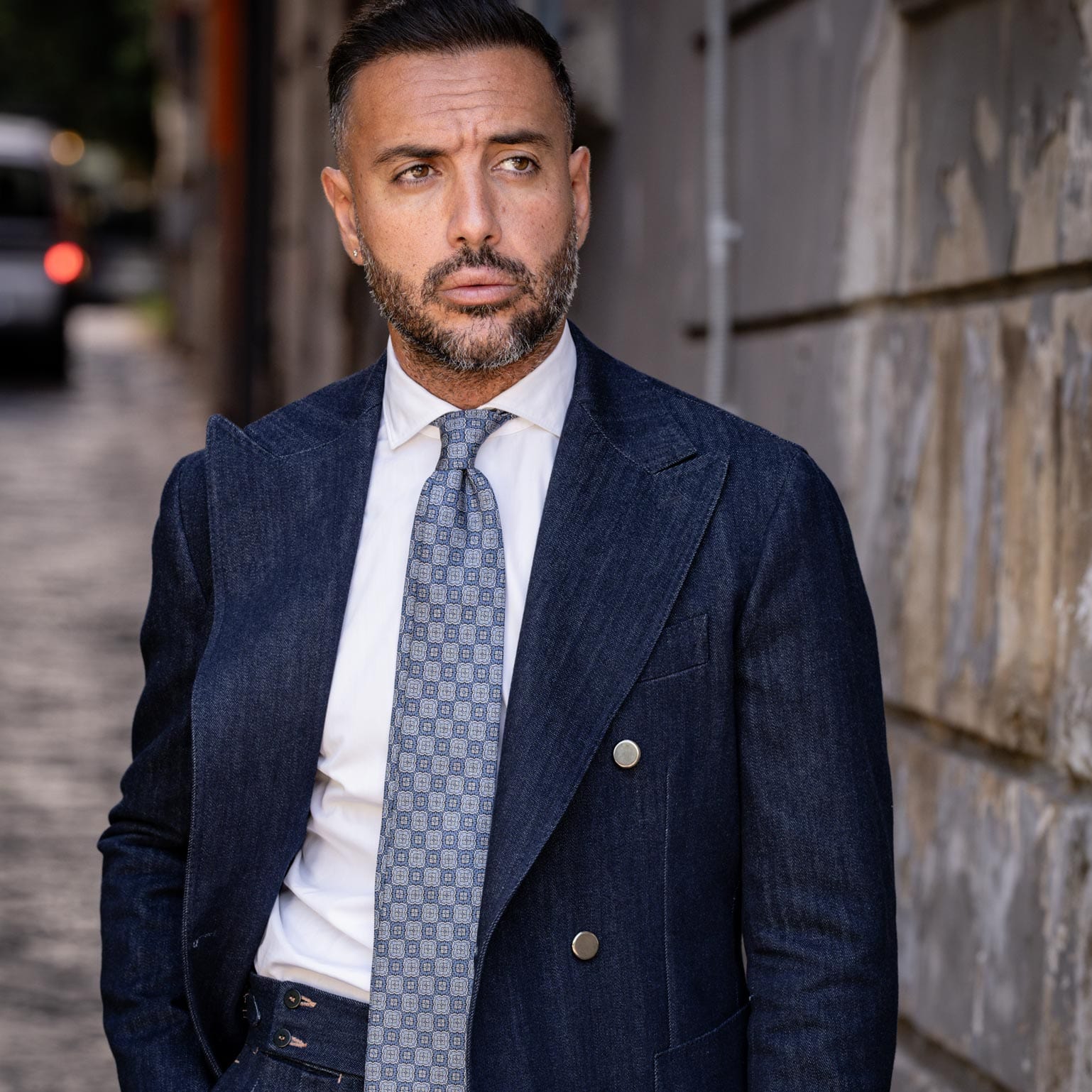 Luxury handmade blue Italian silk necktie