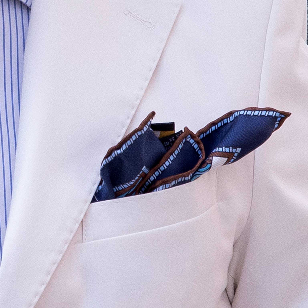 Best blue and brown Italian silk pocket square