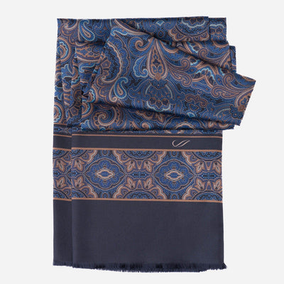 Men's Italian Brown & Blue Paisley Silk Scarf