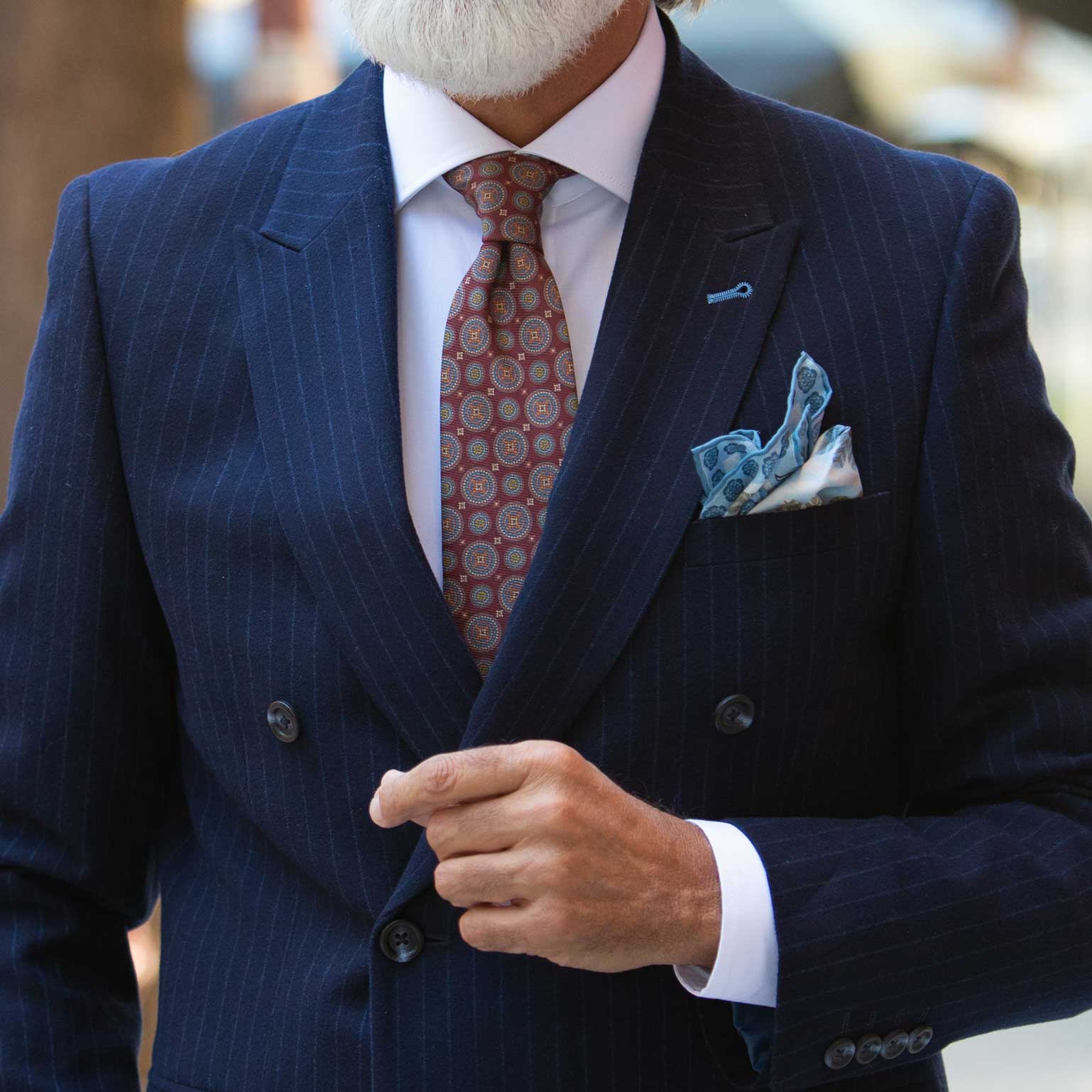 Luxury handmade Italian silk pocket square hand rolled