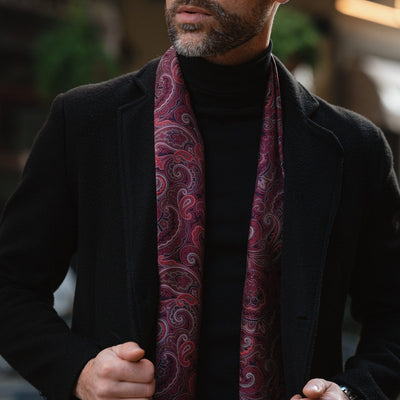 Men's luxury handmade burgundy Italian silk scarf