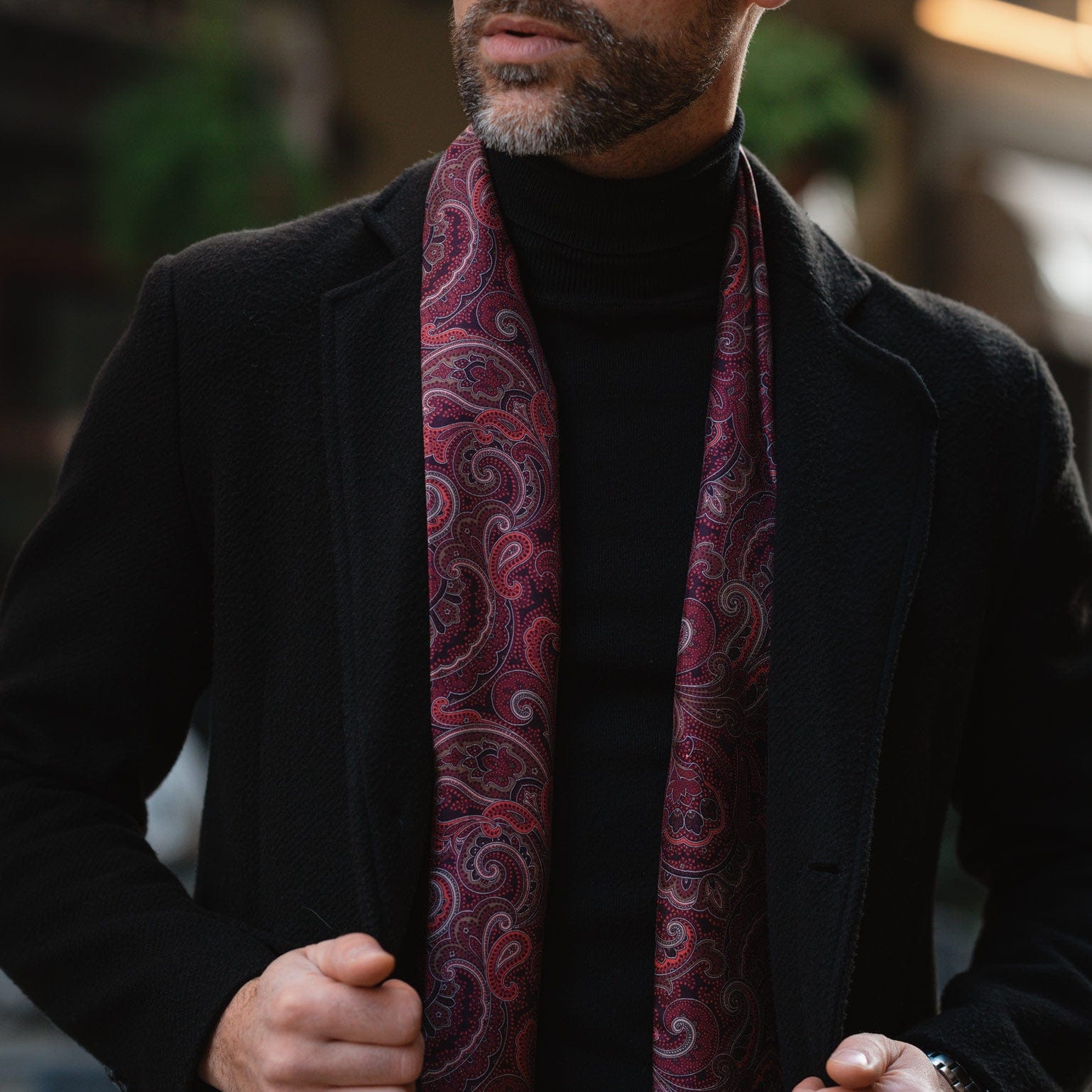 Men's luxury handmade burgundy Italian silk scarf