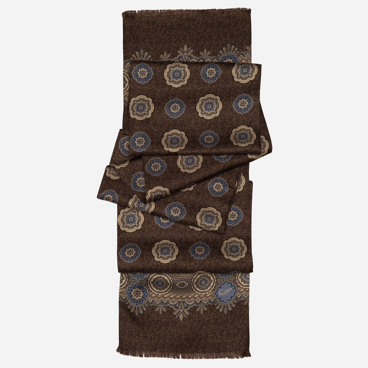 Italian Designer Men's Brown Silk Scarf