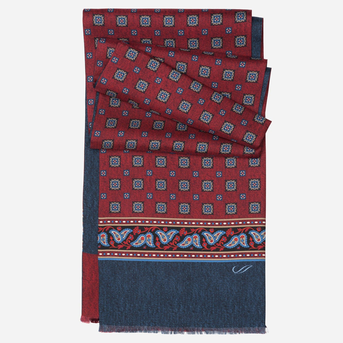 Dark Red Italian Designer Silk Scarf