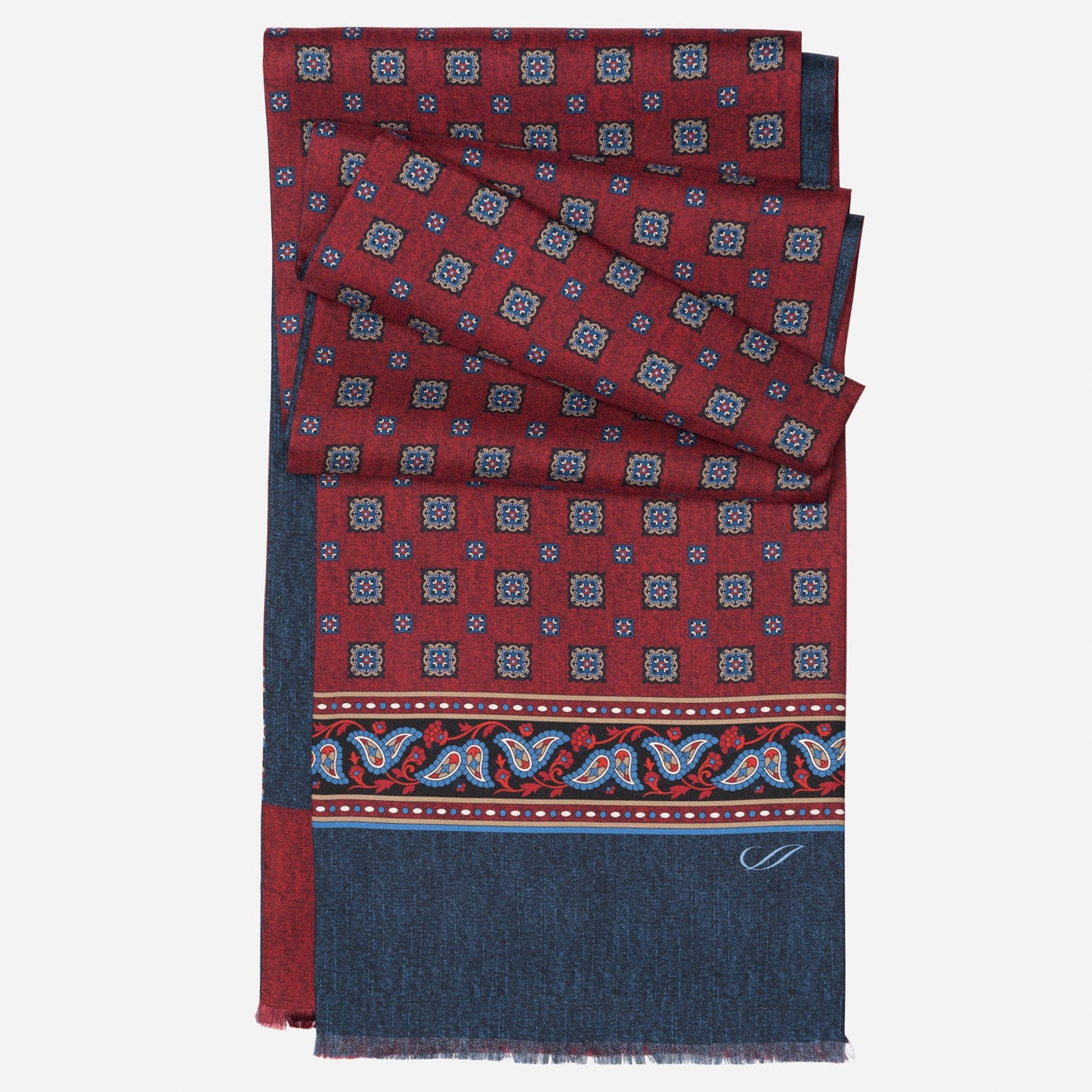 Dark Red Italian Designer Silk Scarf