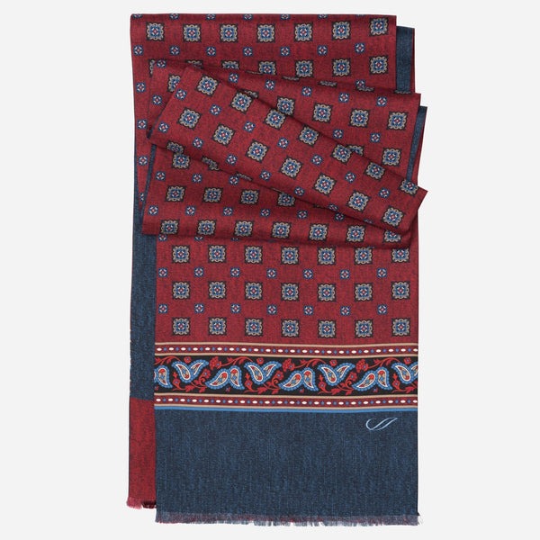 Dark Red Italian Designer Silk Scarf