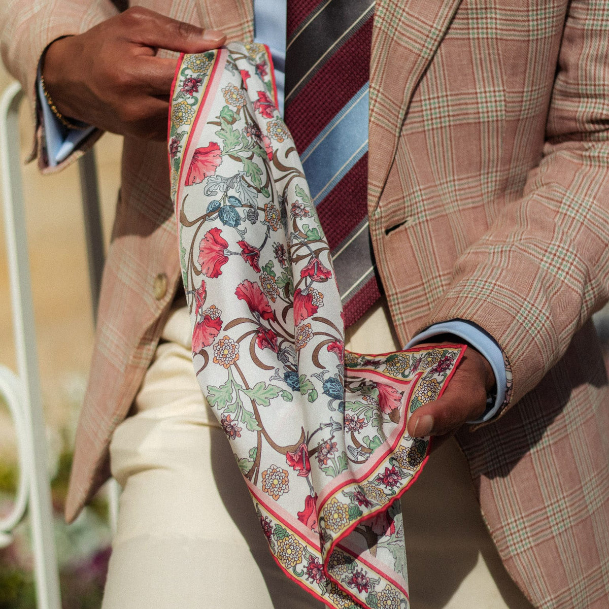 Luxury hand rolled silk pocket square