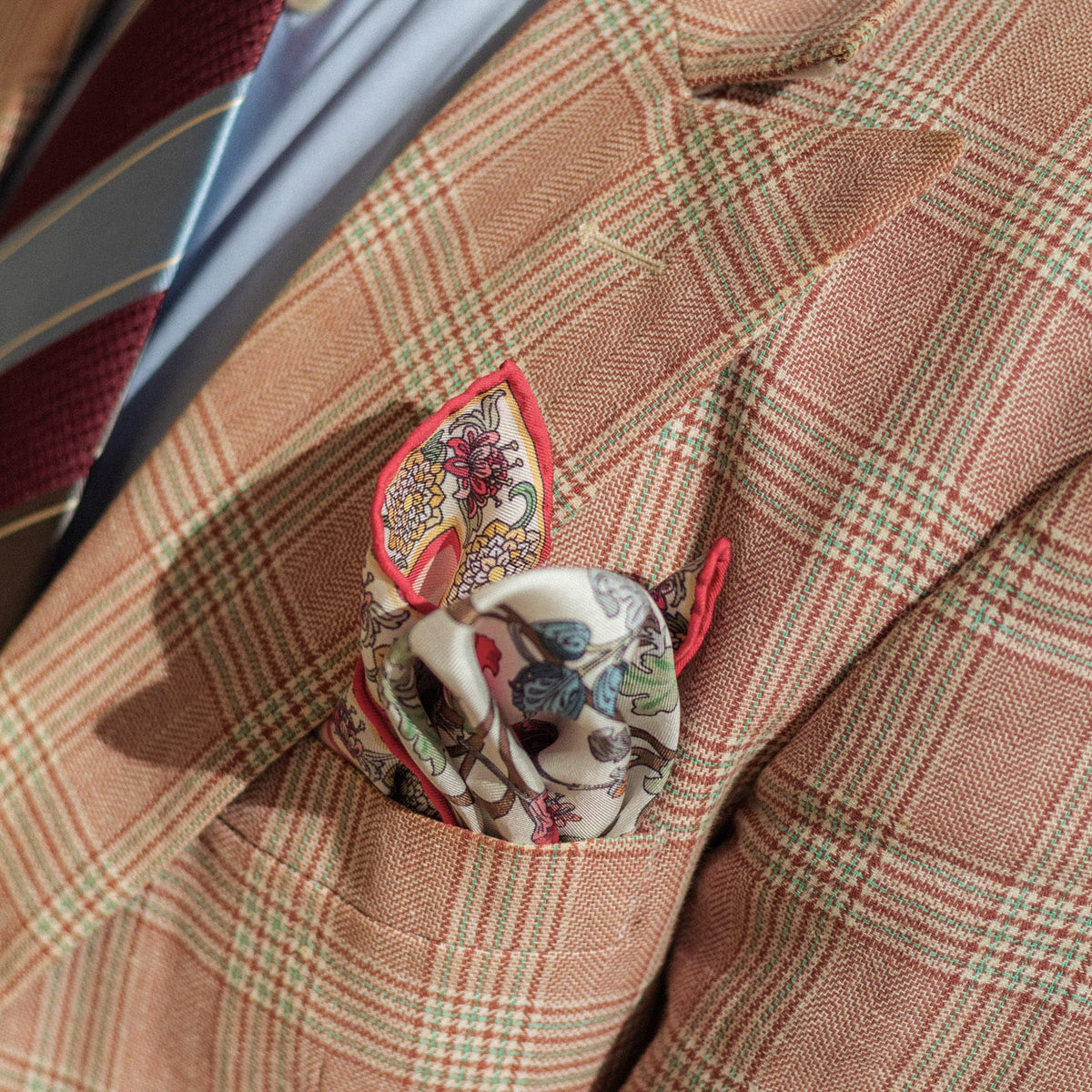 Luxury hand rolled silk pocket square