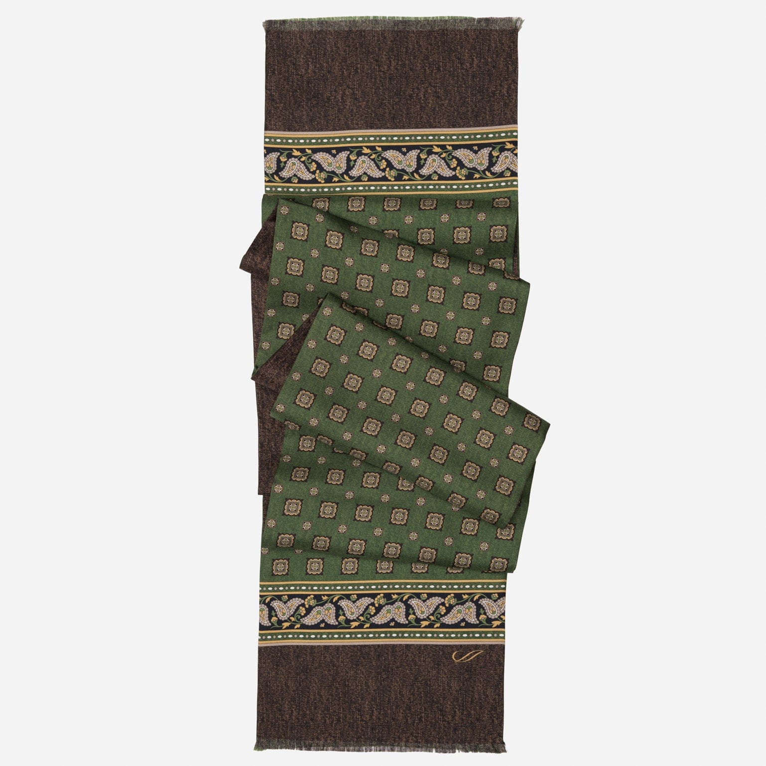 Italian Designer Green Silk Scarf for Men