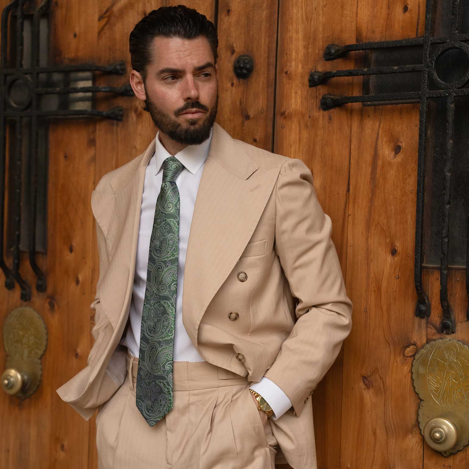 Emerald Green Jacquard Paisley Italian Silk Tie