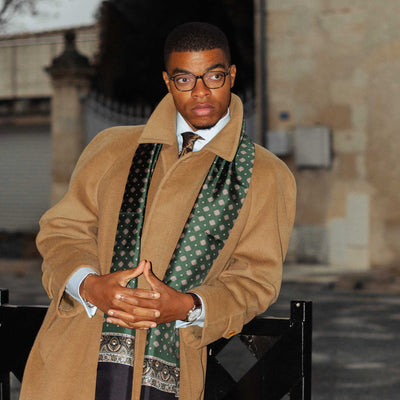 Men's forest green silk dress scarf made in Italy