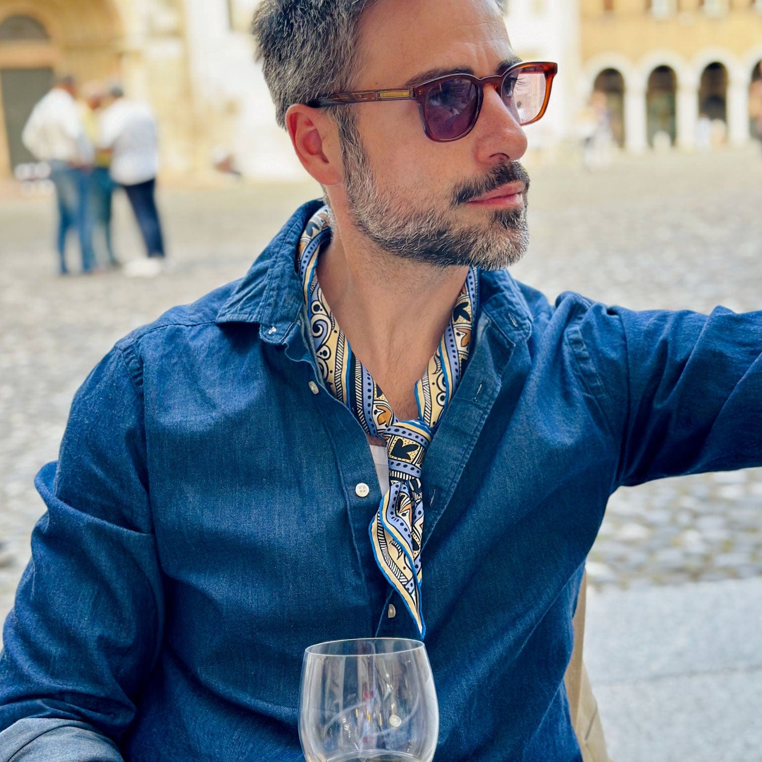 Blue Handrolled Italian Silk Neckerchief