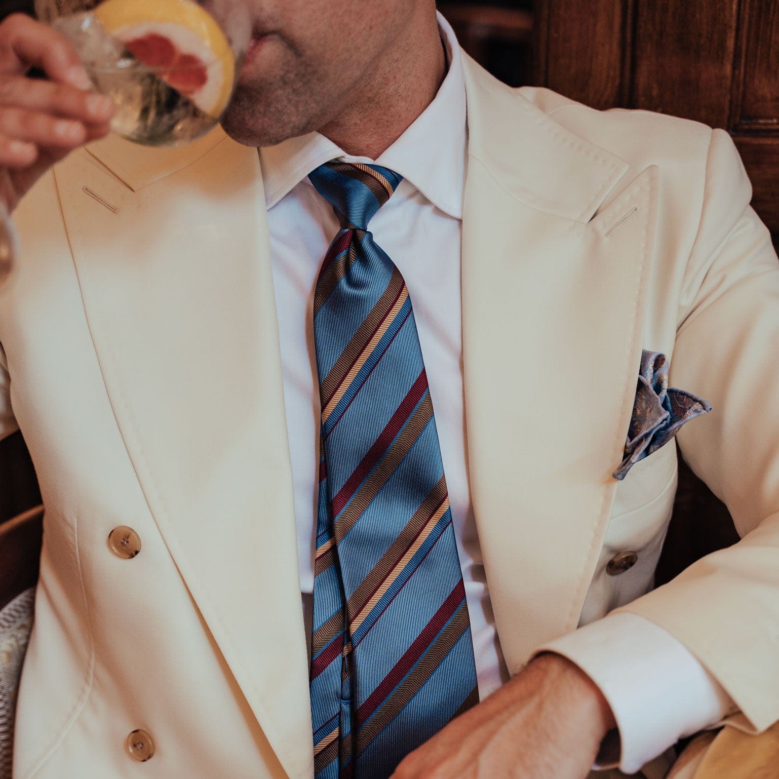 Handmade Italian Silk Tie - Steel Blue Stripes