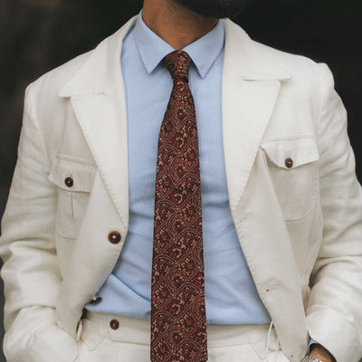 Handmade Italian Burgundy Floral Silk Tie