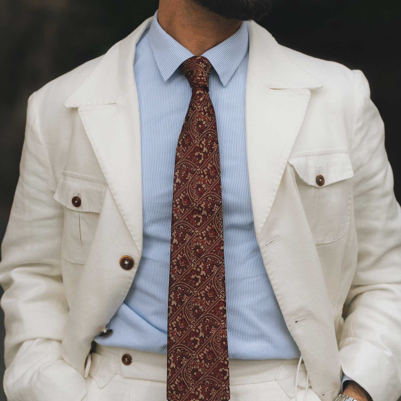 Handmade Italian Burgundy Floral Silk Tie
