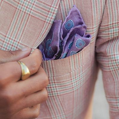 Luxury double sided print large lavender silk pocket square