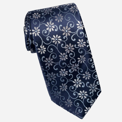 Italian Designer Navy Floral Silk Tie