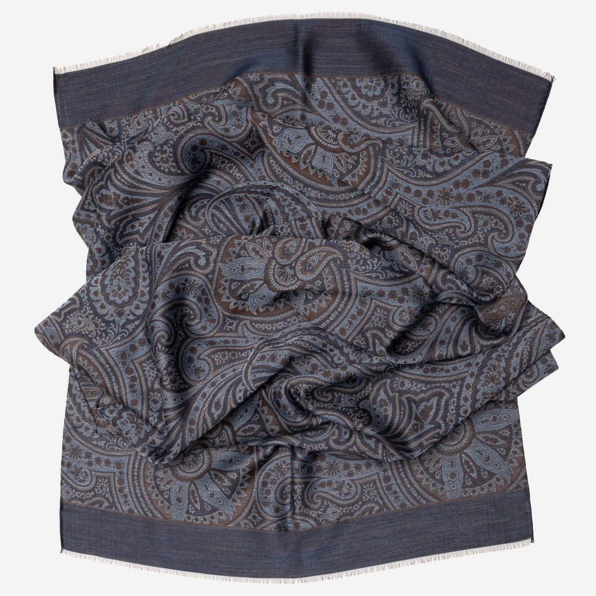 Blue Paisley Italian Wool Silk Scarf