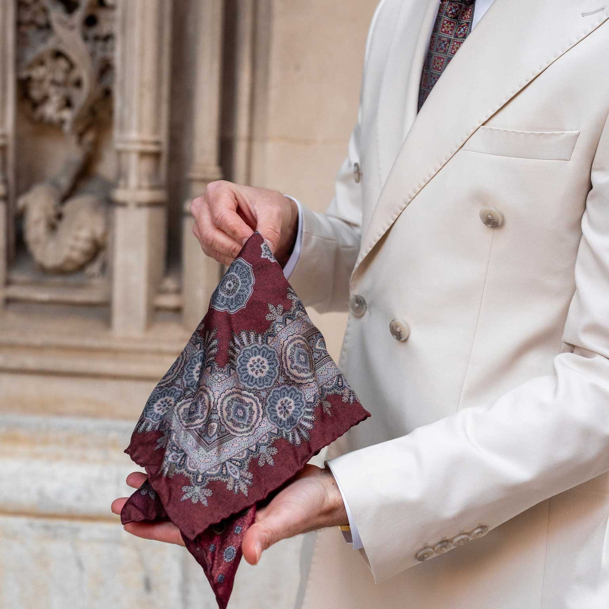 burgundy designer large silk pocket square