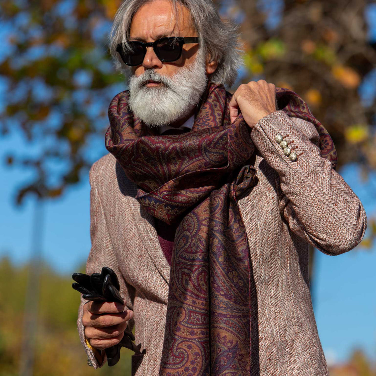 Burgundy Paisley Italian Wool Silk Scarf